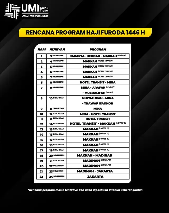 Itinerary Haji Furoda 2025